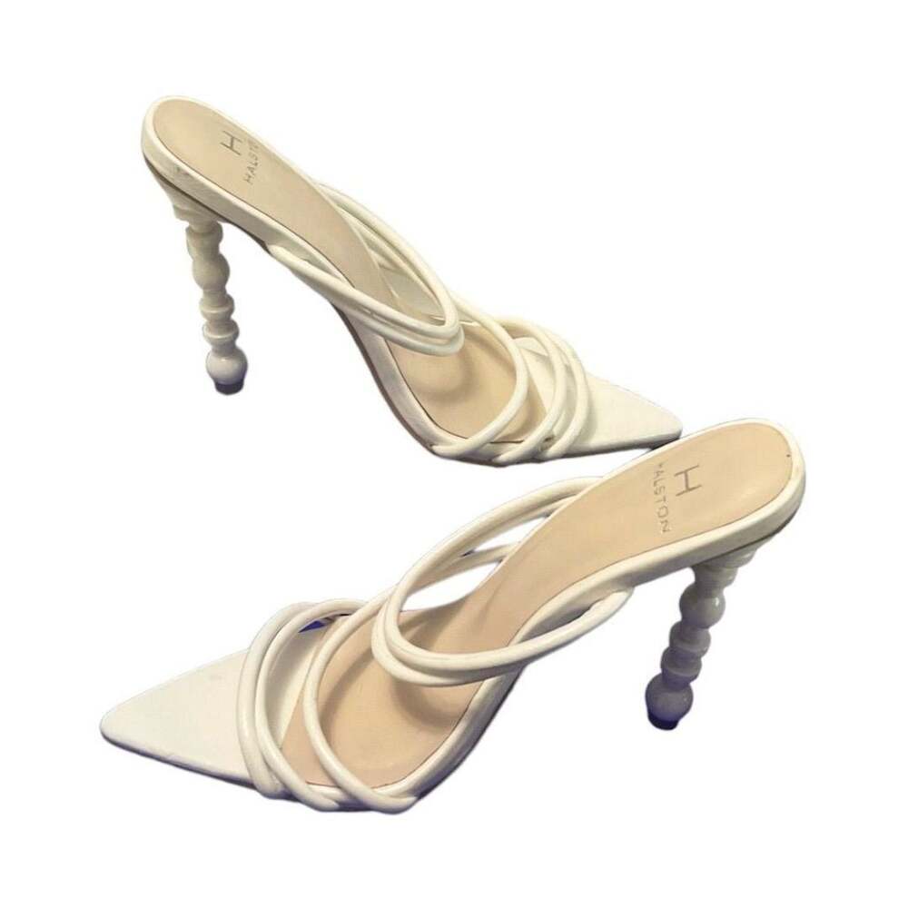 H Halston Women's White Strappy Sculpted-Heeled Sandals Pointed Toe Size 6